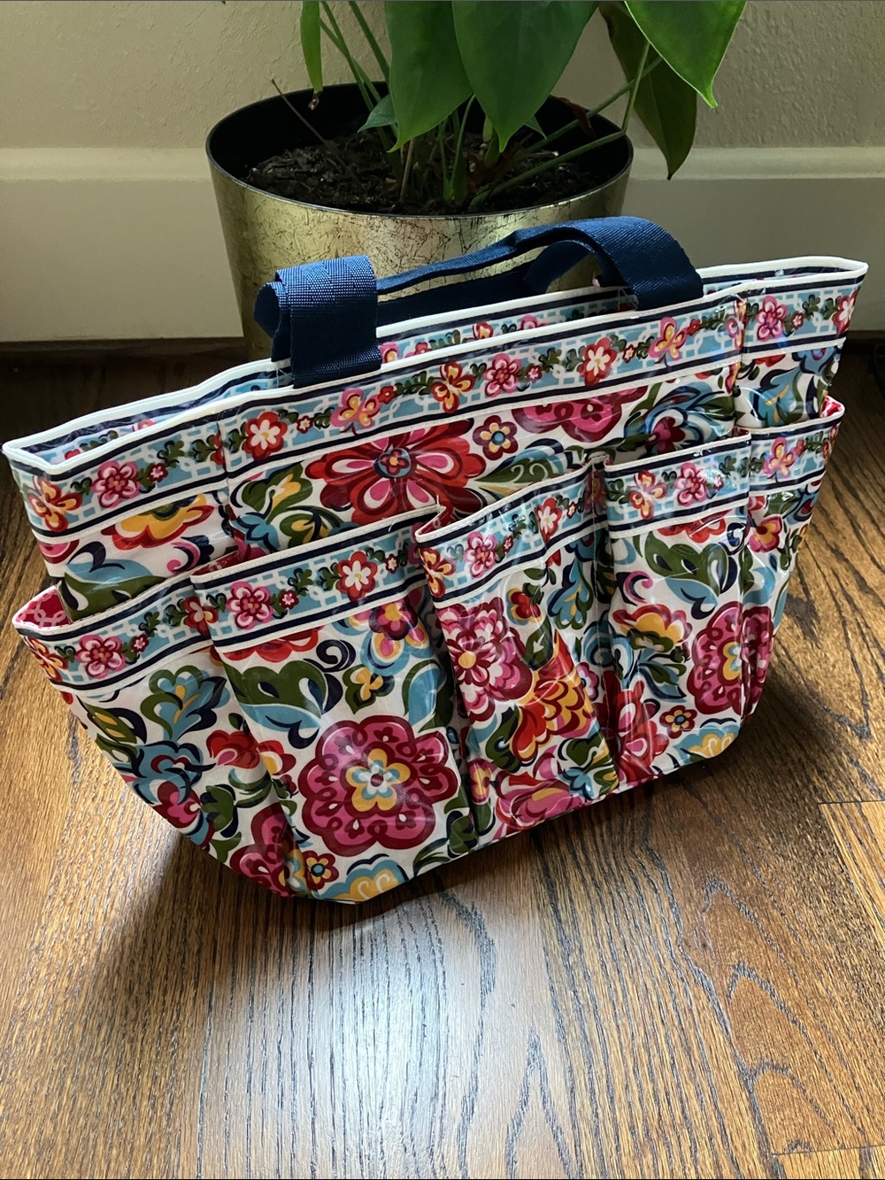 💐NWT Vera Bradley Floral Multicolor Gardening Tote with Navy Handles💐 - Picture 3 of 7